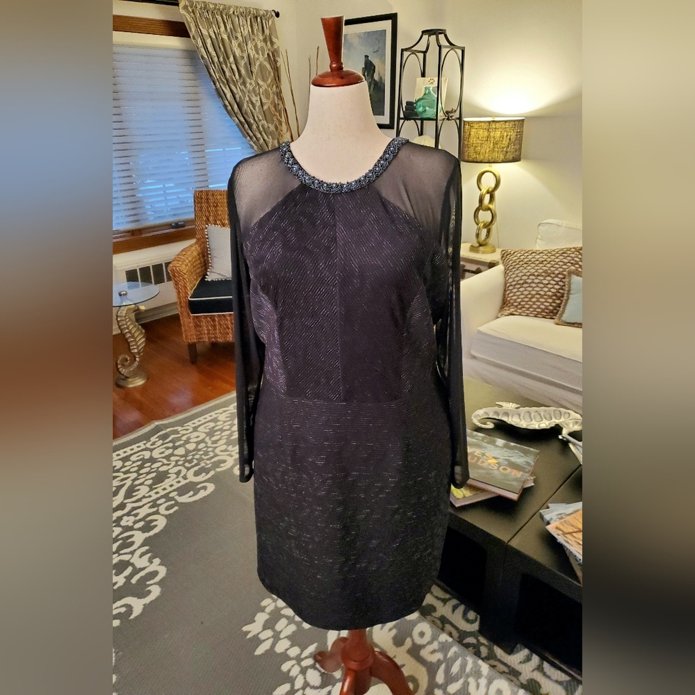 Donna Ricco NY Plus Size Black Stretch Illusion Cocktail Dress 16W NWOT